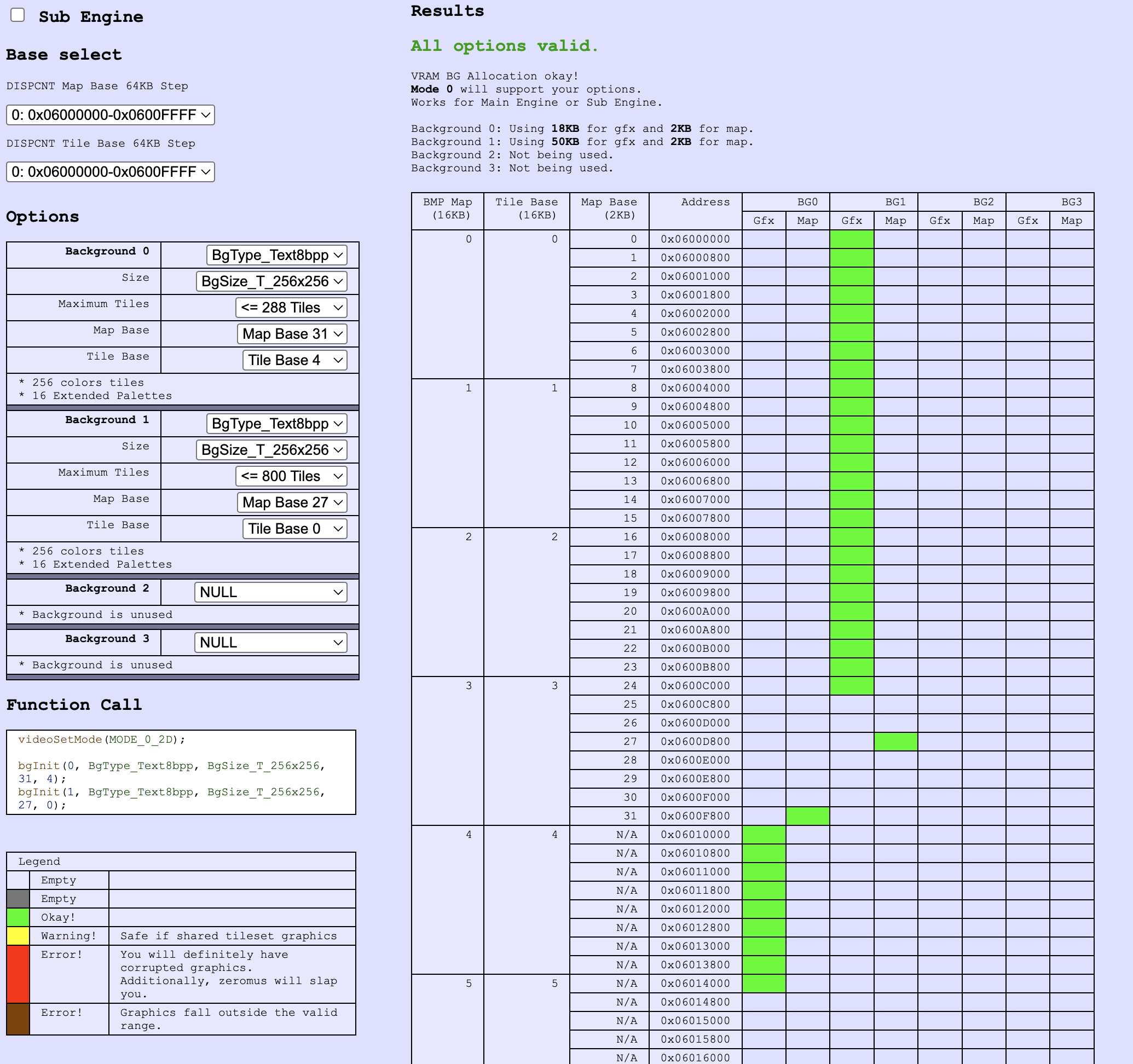 screenshot of memory calculator